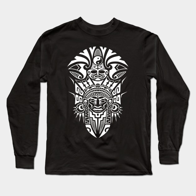 Aztec Warrior Kukulkan Mask Long Sleeve T-Shirt by XOZ